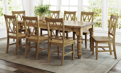 Pictured at 7' L x 37" W in Harvest Wheat Finish. Pictured with <a href=double-x-back-dining-chair__double-2.html X-Back Dining Chairs</a> in Harvest Wheat Finish.