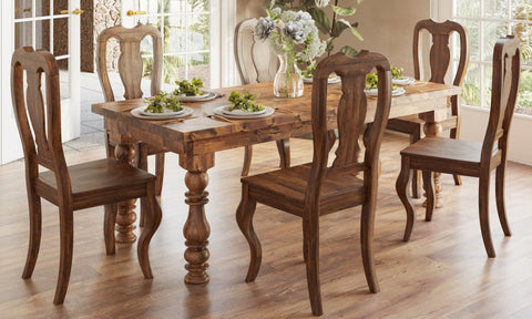 Pictured at 7’ L x 37" W in Tuscany Finish. Pictured with <a href=the-olive__olive.html Dining Chairs</a> in Tuscany Finish and <a href=encore-chandelier__encore.html Chandelier</a>.