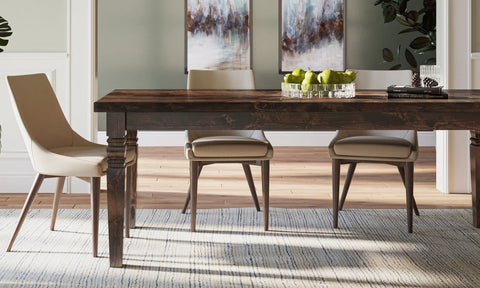 Pictured at 7' L x 37" W in Tobacco Finish. Pictured with <a href=hudson-dining-chair__hudson.html Midcentury Dining Chairs</a> and <a href=winter-sky-area-rug__winter.html Sky Area Rug</a>.