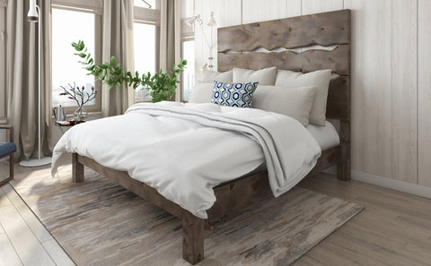 Pictured in Barn Wood Finish with an extra tall headboard. Pictured with our <a href=ryenn-area-rug__ryenn-2.html Area Rug</a>.