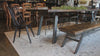 8'L x 42"W Fulton Steel Table with our <a href=fulton-modern-industrial-bench__fulton.html Bench</a> in Maple Hardwood - Tobacco Finish and <a href=modern-oak-windsor-dining-chair__modern-4.html Oak Windsor Chair</a>, <a href=josiah-side-chair__josiah-3.html Side Chair</a> as featured in our Store+Woodshop in Arkansas.