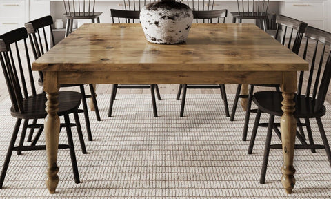 Pictured at 60" in Harvest Wheat Finish. Pictured with our <a href=craftsman-weave__craftsman-2.html Weave Rug</a> and <a href=rustic-windsor-dining-chair__rustic.html Windsor Dining Chairs</a> in Charred Ember Finish.