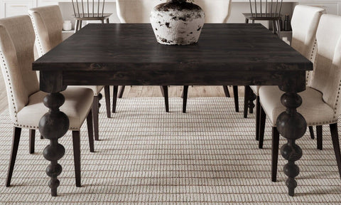 Pictured at 60" in Charred Ember Finish. Pictured with <a href=craftsman-weave__craftsman-2.html Weave Rug</a> and our <a href=morgan-linen-chair-beige__morgan.html Linen Dining Chairs</a> in Trim Beige.