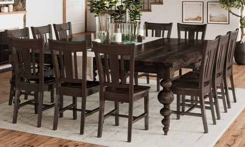 Pictured in Tobacco Finish with Olivia Turned Legs. Pictured with <a href=william-chair__william.html Dining Chairs</a> in Tobacco Finish and the <a href=cambridge-rug__cambridge.html Rug</a>.